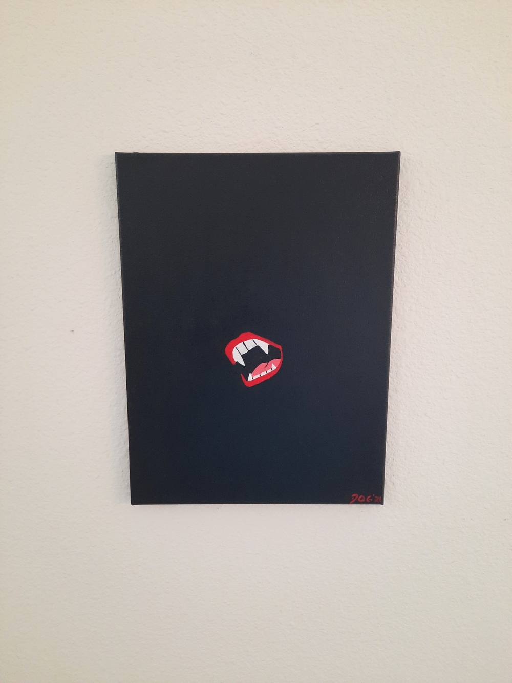 Vampire Lips Minimalist Canvas Art - Black & Red